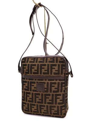 Fendi Vintage Shoulder Bag Crossbody Purse Zucca Logo Canvas Brown Authentic - Image 1 of 4