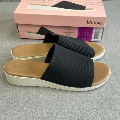 NUEVAS Sandalias Kensie Ellie Para Mujer US 11 Negras Slide Cuña Tejidas Foto 1 de 4