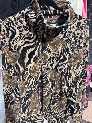 Chaqueta Jane Ashley Marrón Estampado Animal Terciopelo Cremallera Completa Princesa Costura Bolsillos 2x Foto 1 de 4