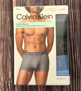 Calvin Klein Mens Cotton Modal 3 Pack Trunks Size Large Blue - Picture 1 of 7