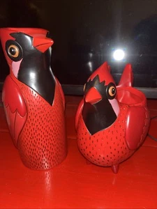 2 Allen Designs Cardinal Bird Red Planters w/Drainage Hole 6.75" & 8” Tall Resin - Picture 1 of 9