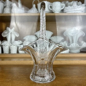 Kristallglas Braut Korb Vase geätzt Blumen & Blatt Design 12" Vintage - Bild 1 von 4
