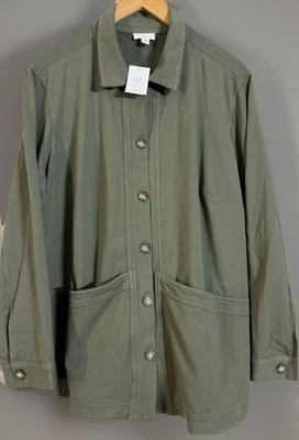 NEW J Jill Green Modern Barn Jacket Shacket Button Front Utility Country 2X - Image 1 of 3
