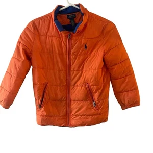 Polo Ralph Lauren Puffer Jacket Kids Size 7 Orange Style Warm Comfy Patch Winter - Picture 1 of 6