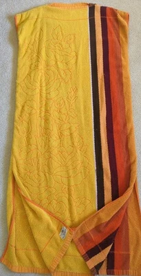 Vintage 70s Terry Cloth Towel Dress Boho Cover Up Maxi Floral Striped Handmade * - Image 1 of 4