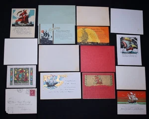 171a. 1920'S 8 ART DECO / ARTS N CRAFTS GREETINGS, ALL W/ FABULOUS SAILING SHIPS - Picture 1 of 4