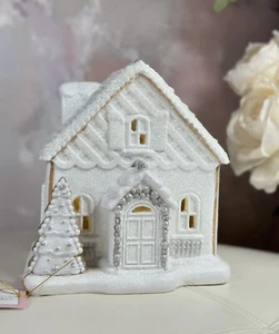 Weihnachten Lebkuchenhaus beleuchtet mit Perlen mit Weihnachtsbaum 8"" Neu - Bild 1 von 8