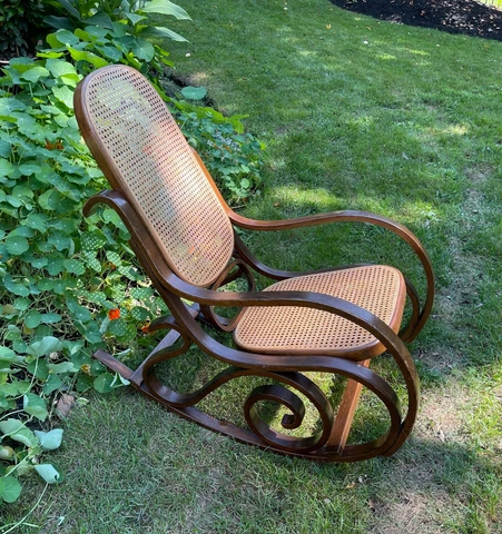 Vintage Mid Century Modern Oak Cane & Bentwood Rocking Chair Rocker Thonet Style Cover