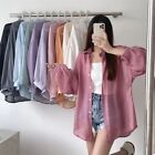 Chiffon Women Shirt Blouse Solid Color Female Loose Cardigan Long Sleeve Top