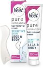 Veet Pure Inspirations Hair Removal Cream, Legs& Body Sensitive Skin, 200ml each