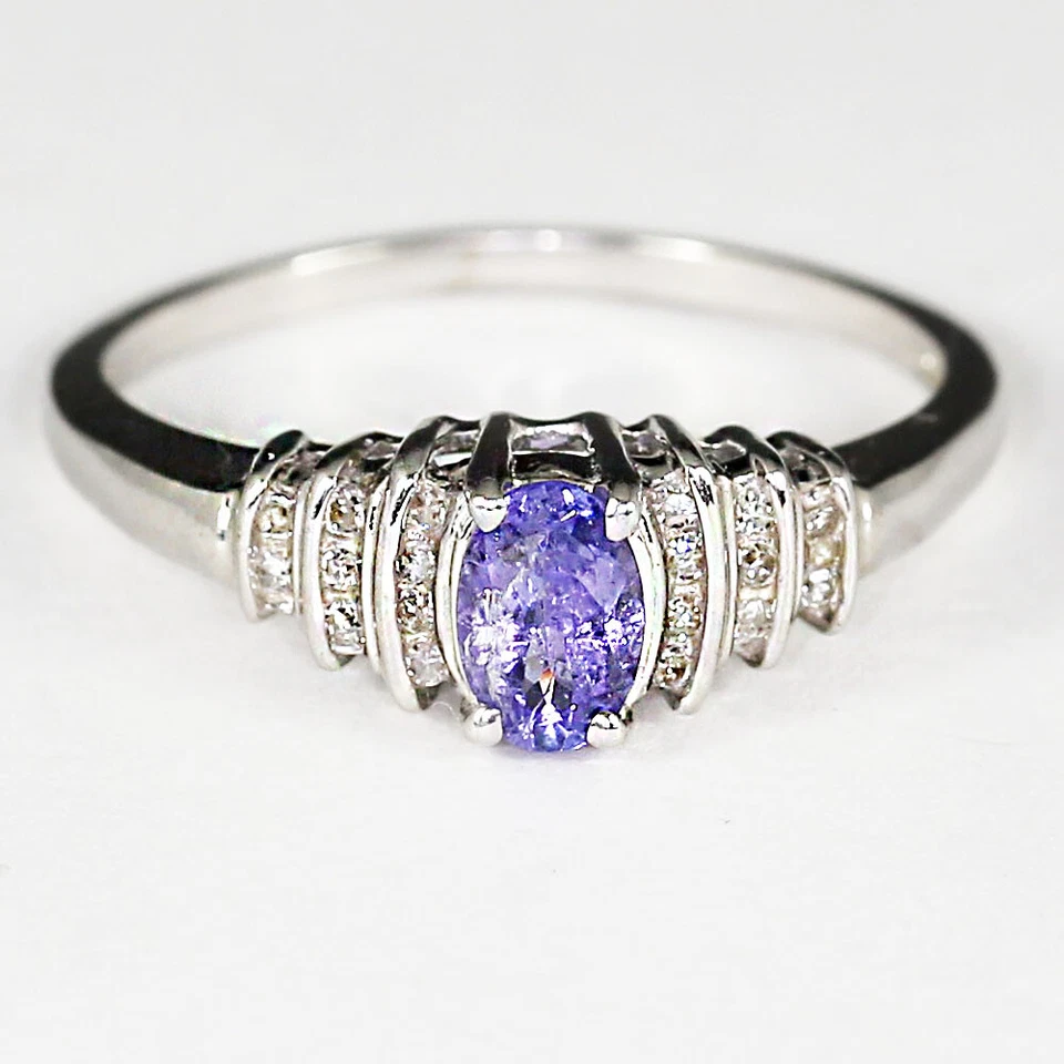 Fine 10K white solid gold Diamond & Amethyst ring size 8.5 sizable - Image 1 of 4