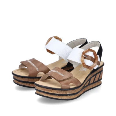 Sandálias sapatos femininos Rieker preto marrom branco - Imagem 1 de 4