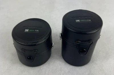 2 Vintage Olympus Camera Lens Cases – 28mm f/3.5 & 135mm f/3.5 – Black - Japan - Image 1 of 4