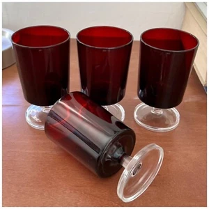 Vintage MCM Ruby Red Glasses Goblets Footed Made in France Mid Century Modern - Imagen 1 de 5