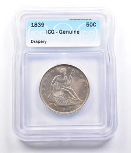 1839 Seated Liberty Half Dollar Drapery Genuine ICG *1657 - Picture 1 of 3