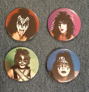 KISS Badge Button Set 57mm 2 1/4" Pin Pinback 1979 Gene Ace Paul Peter - Picture 1 of 11