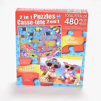 480 Piece 2 in 1 Jigsaw Puzzles Angel Fish Family Funny Dogs Drinking Cocktails - Image 1 of 4