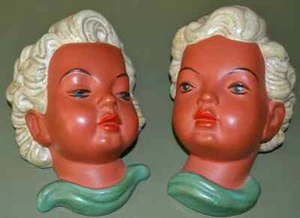 Vintage Goldscheider West Germany Pair Girls Wall Masks Design Adolf Prischl - Picture 1 of 5