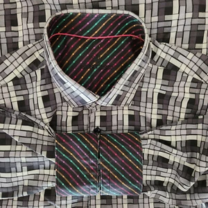 Bertigo Mens White Gray Black Shirt Braided Print Contrasting Flip Cuff Sz 6 2XL - Bild 1 von 9