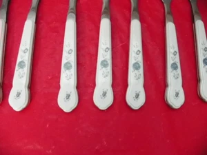 SET OF 7 PFALTZGRAFF BLUE ROSE SALAD FORKS PLASTIC HANDLES BOX 31 - Picture 1 of 2