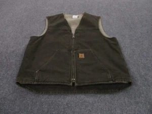 Carhartt Vest Jacket Adult XL Brown Canvas Sherpa Fleece Lined Work Outdoor Mens - Picture 1 of 8