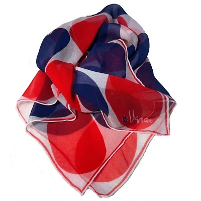 Bufanda vintage de gasa Vera años 50 en azul y rojo lunares geométricos cuadrados Foto 1 de 3