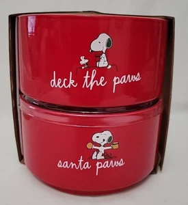 Rae Dunn Peanuts Snoopy Deck The Paws & Santa Paws Red Christmas Dog Bowl Set - Picture 1 of 4