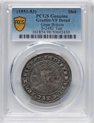 Inglaterra - 1551-53 Edward VI Xelim - PCGS Detalhes Muito Bom Estado - RETRATO MARAVILHOSO! - Imagem 1 de 4