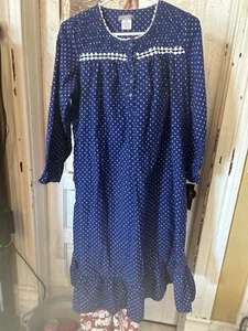 Laura Scott Cotton Blue Flannel Dots Cottage Granny Core PJ Dress Lounge-SM - Picture 1 of 6