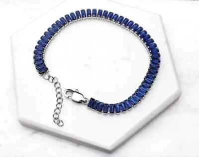 Collar de tenis para hombre de zafiro azul creado por laboratorio Baguette de 5x2,5 mm de plata 925 de 18" Foto 1 de 4