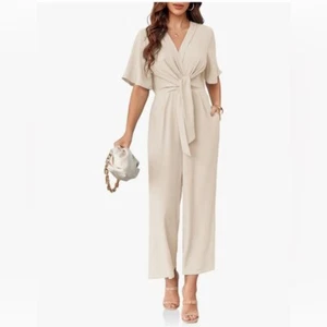 NEW Cicy Bell V Neck Jumpsuit Dressy Short Sleeve Wide Leg M - Picture 1 of 6