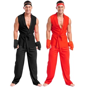 Mens Robe And Trouser Gloves Party Top With Belt Pants Muscle Tracksuit Daily - Picture 1 of 27