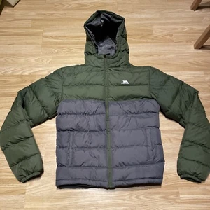 Trespass Mens Puffer Jacket Khaki Green & Grey Hooded Extra Small XS - Picture 1 of 9