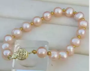 7.5-8" AAA 9-10MM NATURAL SOUTH SEA PINK PEARL BRACELET 14K GOLD CLASP - Picture 1 of 5