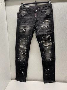 DSquared2 Mens Sprayed Effect Distressed Skater Jeans Size 34 x 30/IT 50 Black - Picture 1 of 12