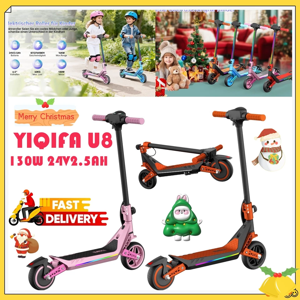 YIQIFA U8 Kinder-Elektroroller 130W 24V2.5AH Klappbar E-Scooter LED 16km/h 6.5"