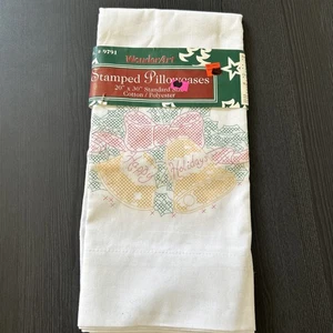 Wonder Art Stamped Pillowcases For Embroidery Happy Holidays 20x30” - Picture 1 of 3