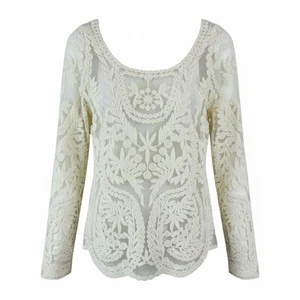Womens lace top tunic Ivory Size M-L Long Sleeve Fairy Romantic Whimsical - Picture 1 of 9