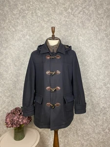 Hackett London Dark Blue Wool Mix Hooded Thermore Insulated Duffle Coat L - Picture 1 of 12