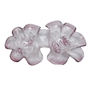 Vintage Mikasa Pink Rosella Crystal Double Candy Dish Flowers Frosted Bowl 11" - Picture 1 of 7