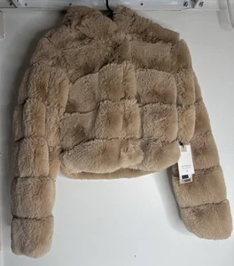 CI SONO L.A. Outwear Collection Crop hellbraune Jacke mit Kunstfell M neu mit Etikett - Bild 1 von 9