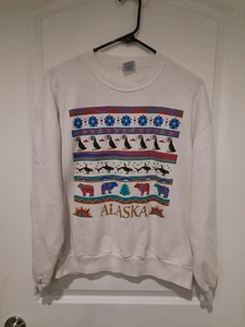 Vintage Alaska Pullover Herren L Jerzees Crewneck Sweatshirt Bear Whale Wilderness 90s - Bild 1 von 6