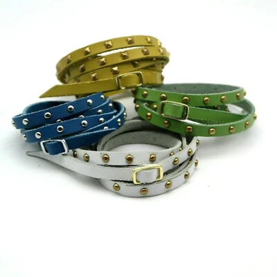 Bracciale in pelle da donna ragazza con borchie vari colori lungo 1 mt cinturino - Immagine 1 di 2