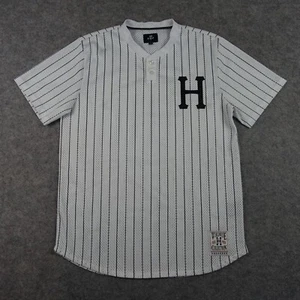 HUF Shirt Mens Large White Jersey Pullover Streetwear Baseball Striped Light Y2K - Picture 1 of 18