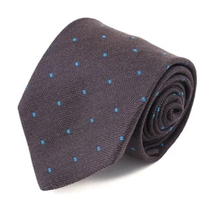 Luigi Borrelli Napoli Chocolate Brown-Sky Blue Dot Soft Wool-Silk Tie New - Picture 1 of 4
