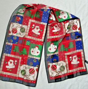 Christmas Long Scarf Snowman Wreath Tree Santa Gifts Red Black Green 13" X 58" - Picture 1 of 3