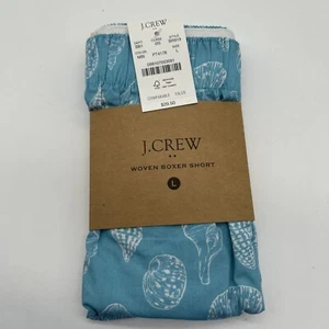 J Crew Woven Boxer Short Turquoise Seashells Beach Shells Men’s Sz Large NWT - Picture 1 of 7
