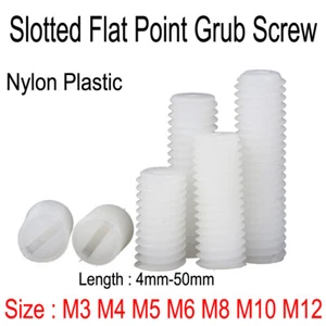 Slotted Flat Point Grub Screws Nylon Plastic - Set Screws DIN 551 M3 M4 M5-M12 - Picture 1 of 14