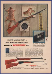 Armi da fuoco fucile automatiche vintage 1955 WINCHESTER Modello 75 63 63,22 Stampa anni '50 Annuncio - Foto 1 di 1