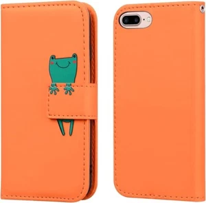 iPhone 7 Plus & 8 Plus 5.5" Flip Phone Case PU Leather Wallet Card Slots Orange - Picture 1 of 6